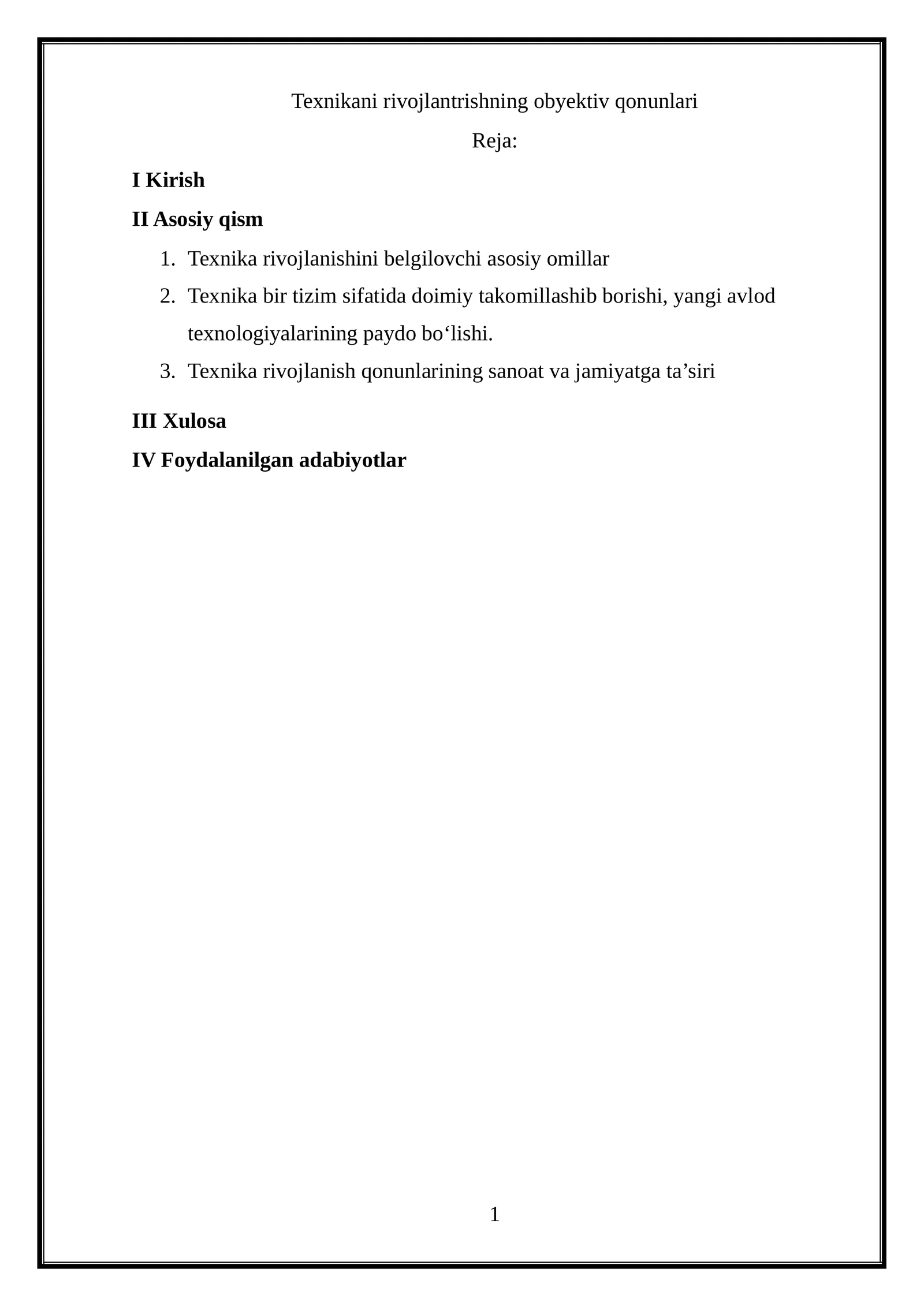 Texnikani rivojlantrishning obyektiv qonunlari