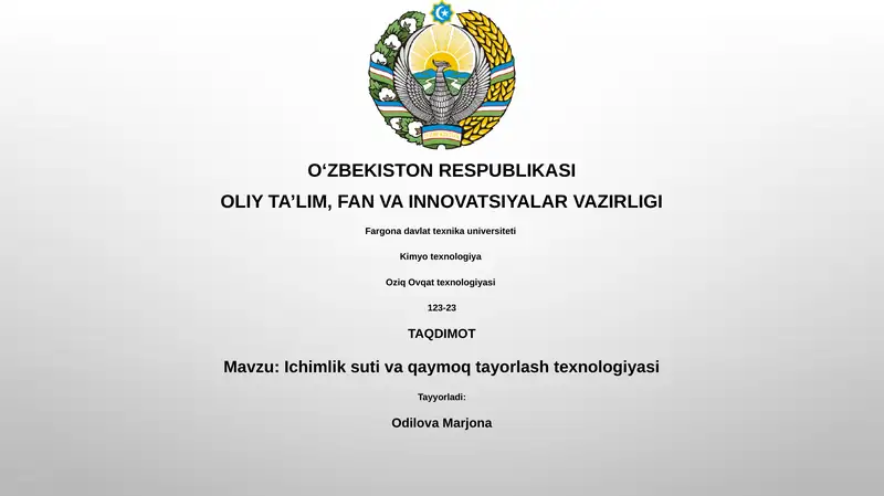 Ichimlik suti va qaymoq tayorlash texnologiyasi