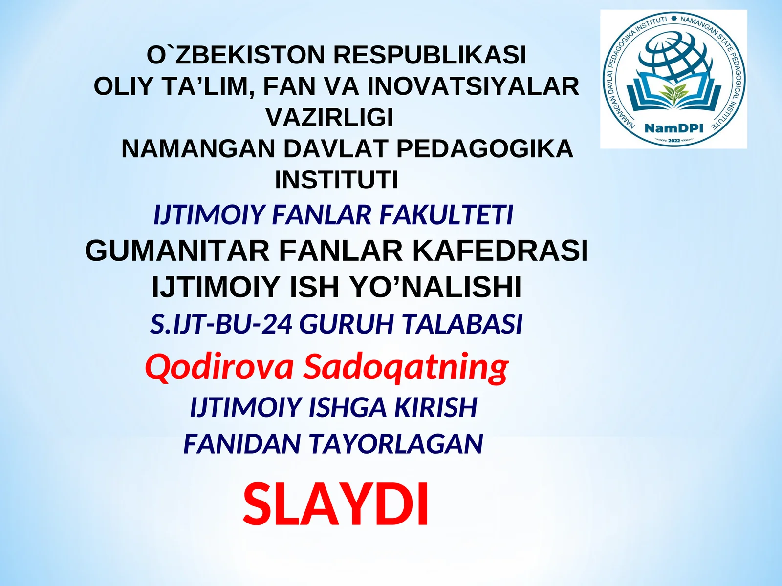 Slayd "Ijtimoiy siyosat" tushunchasi