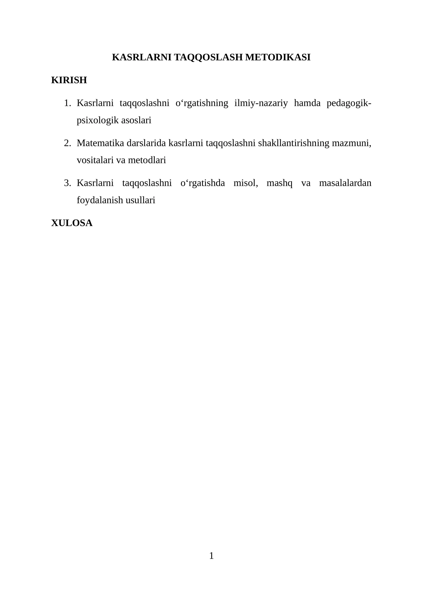 Kasrlarni taqqoslash metodikasi