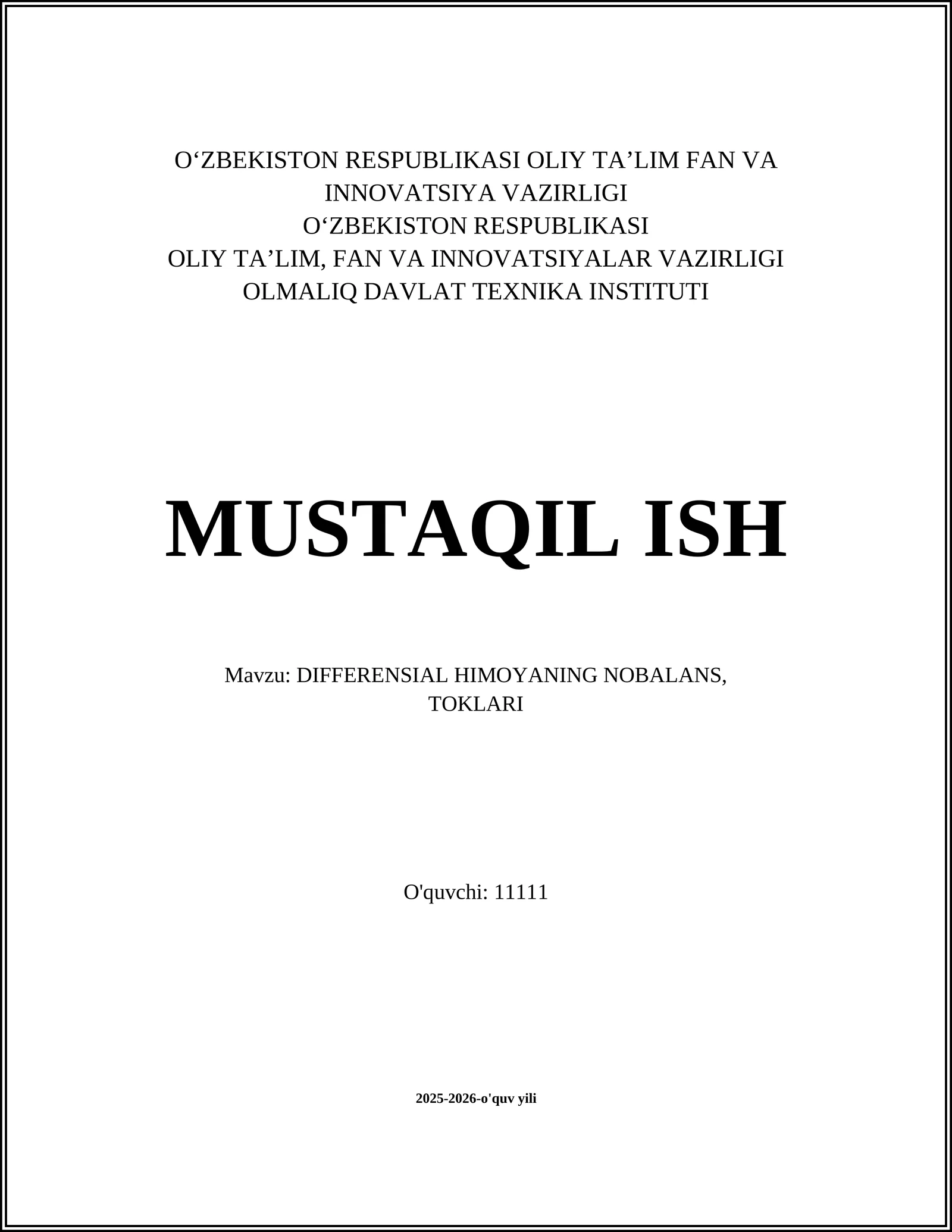 DIFFERENSIAL HIMOYANING NOBALANS, TOKLARI