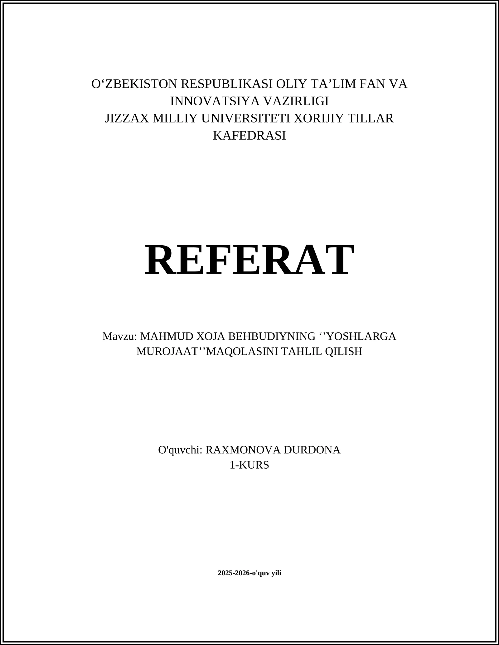 YOSHLARGA MUROJAAT