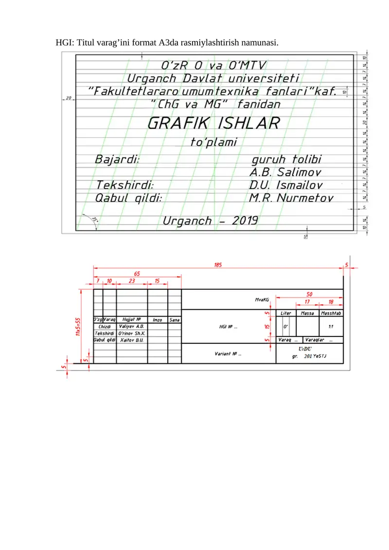 Titul varag’ini format A3da rasmiylashtirish namunasi