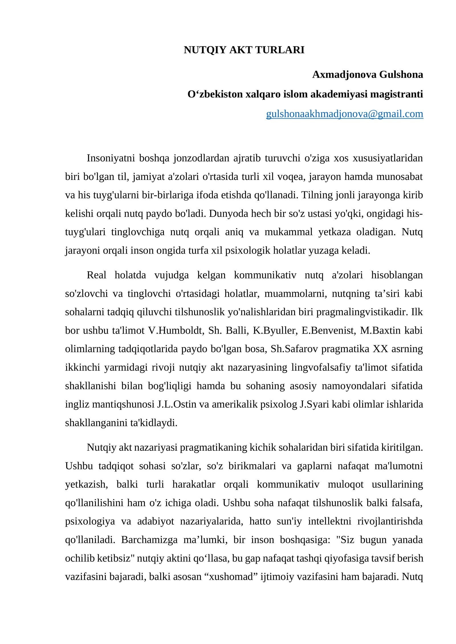 REFERAT Nutqiy akt turlari