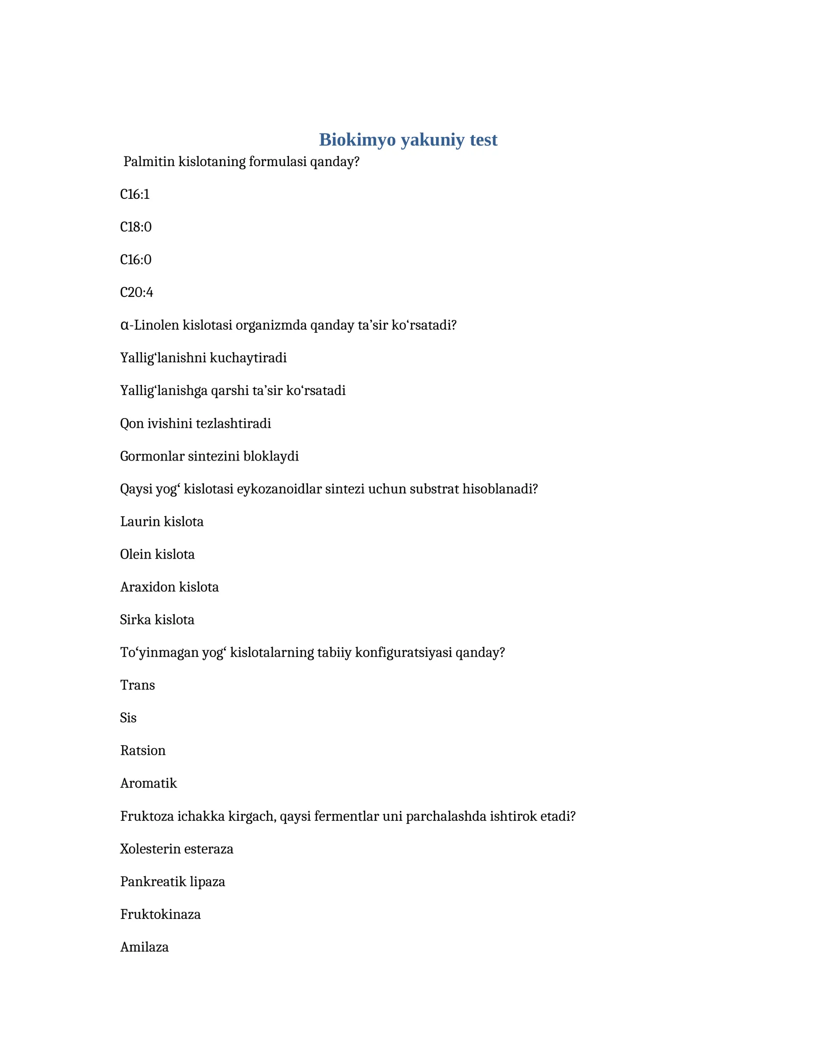 Biokimyo yakuniy test