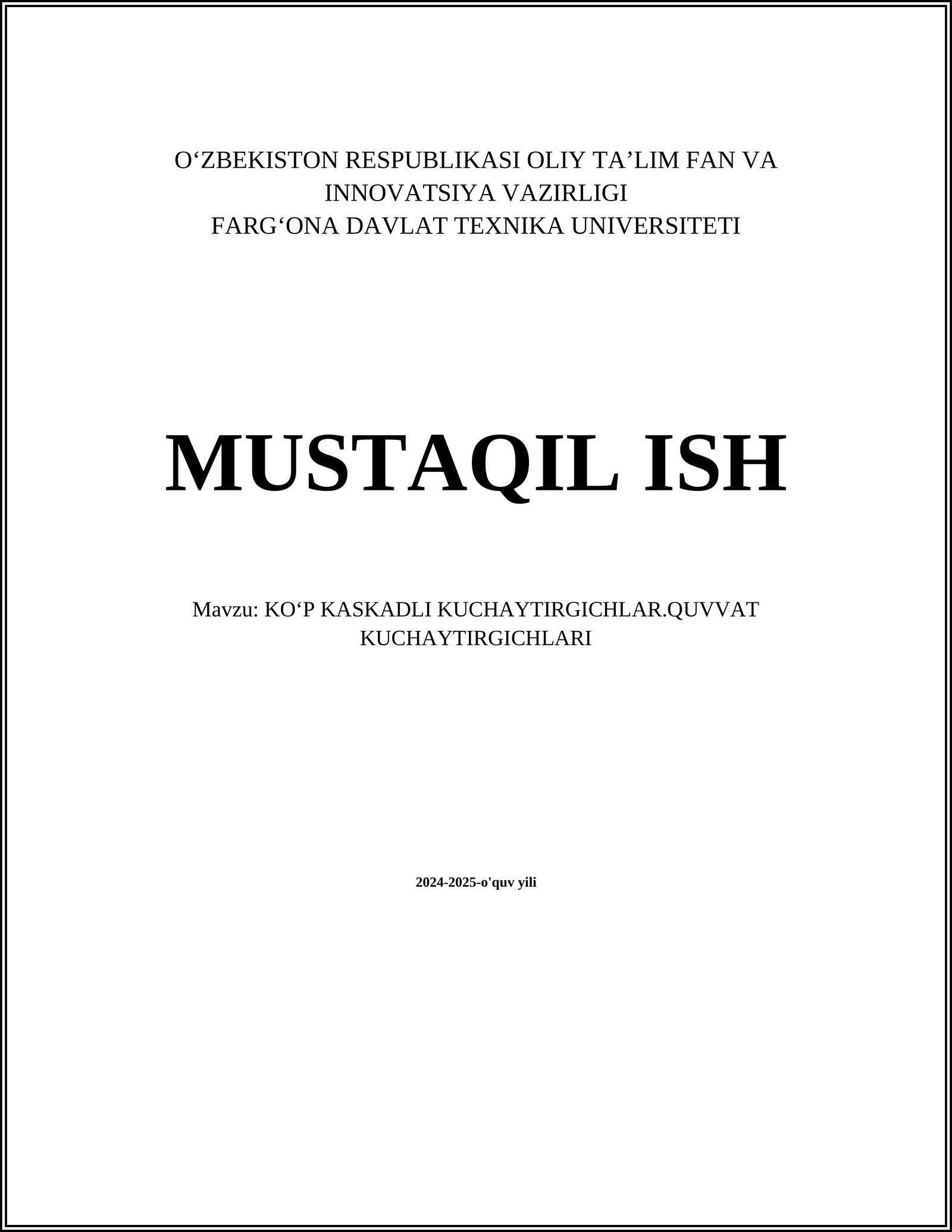 KOʻP KASKADLI KUCHAYTIRGICHLAR.QUVVAT KUCHAYTIRGICHLARI