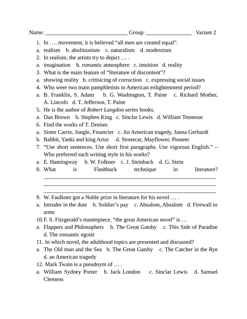 American Enlightenment Literature Quiz