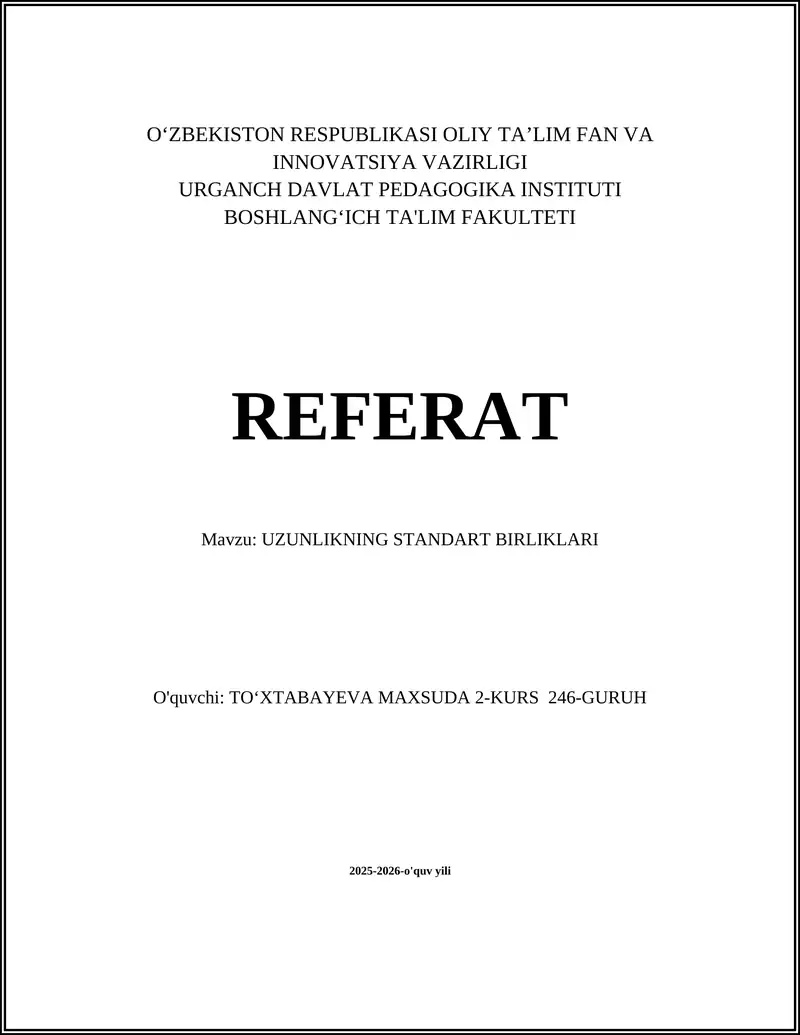 UZUNLIKNING STANDART BIRLIKLARI