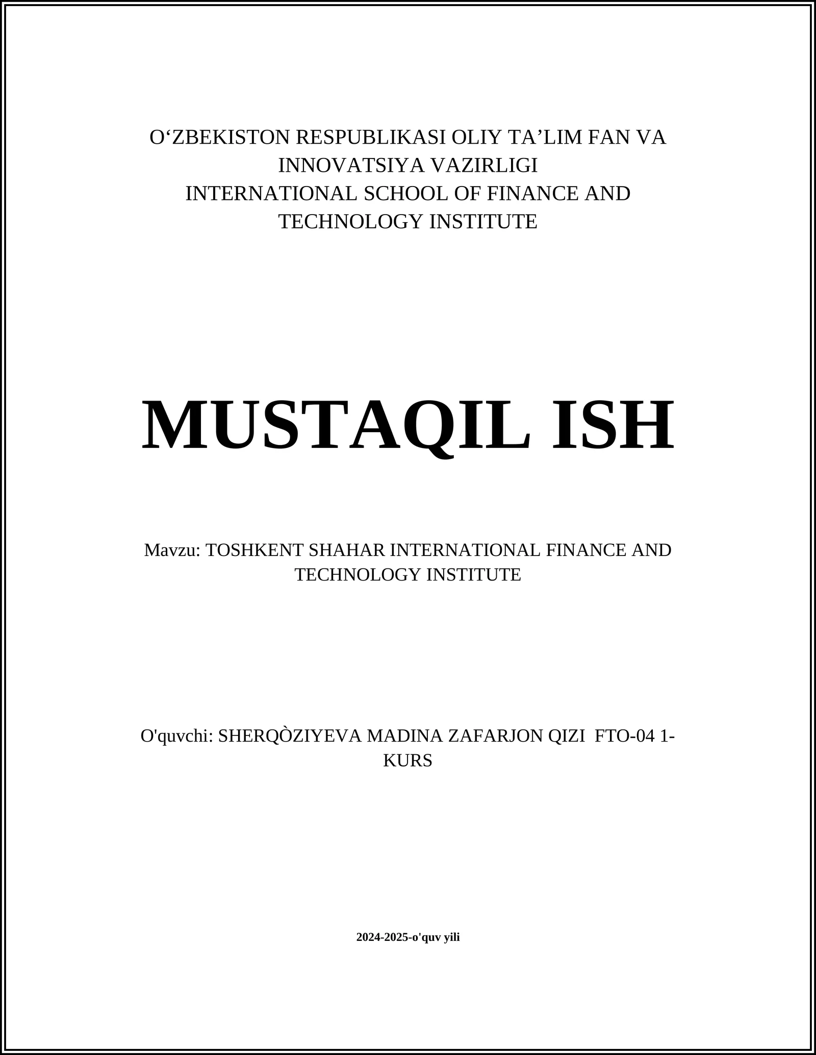 Toshkent Shahar International Finance and Technology Institute