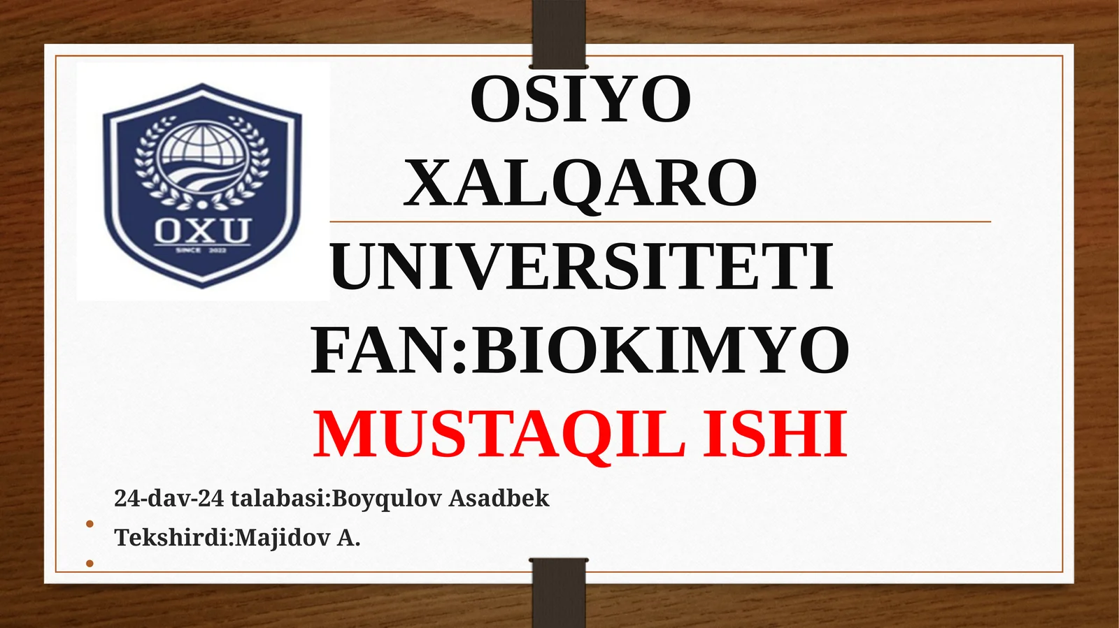 BIOKIMYO MUSTAQIL ISHI