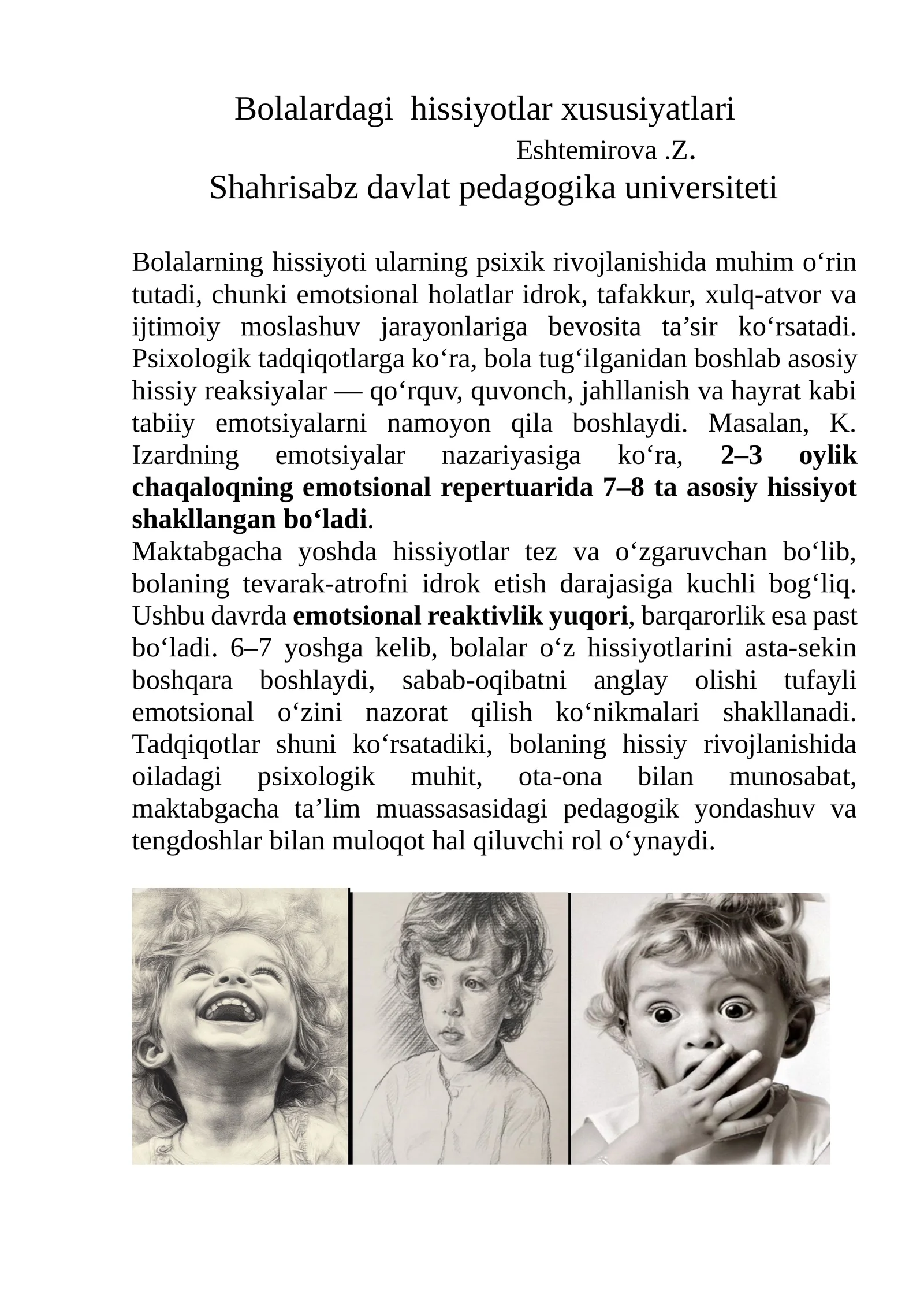 Bolalardagi hissiyotlar xususiyatlari