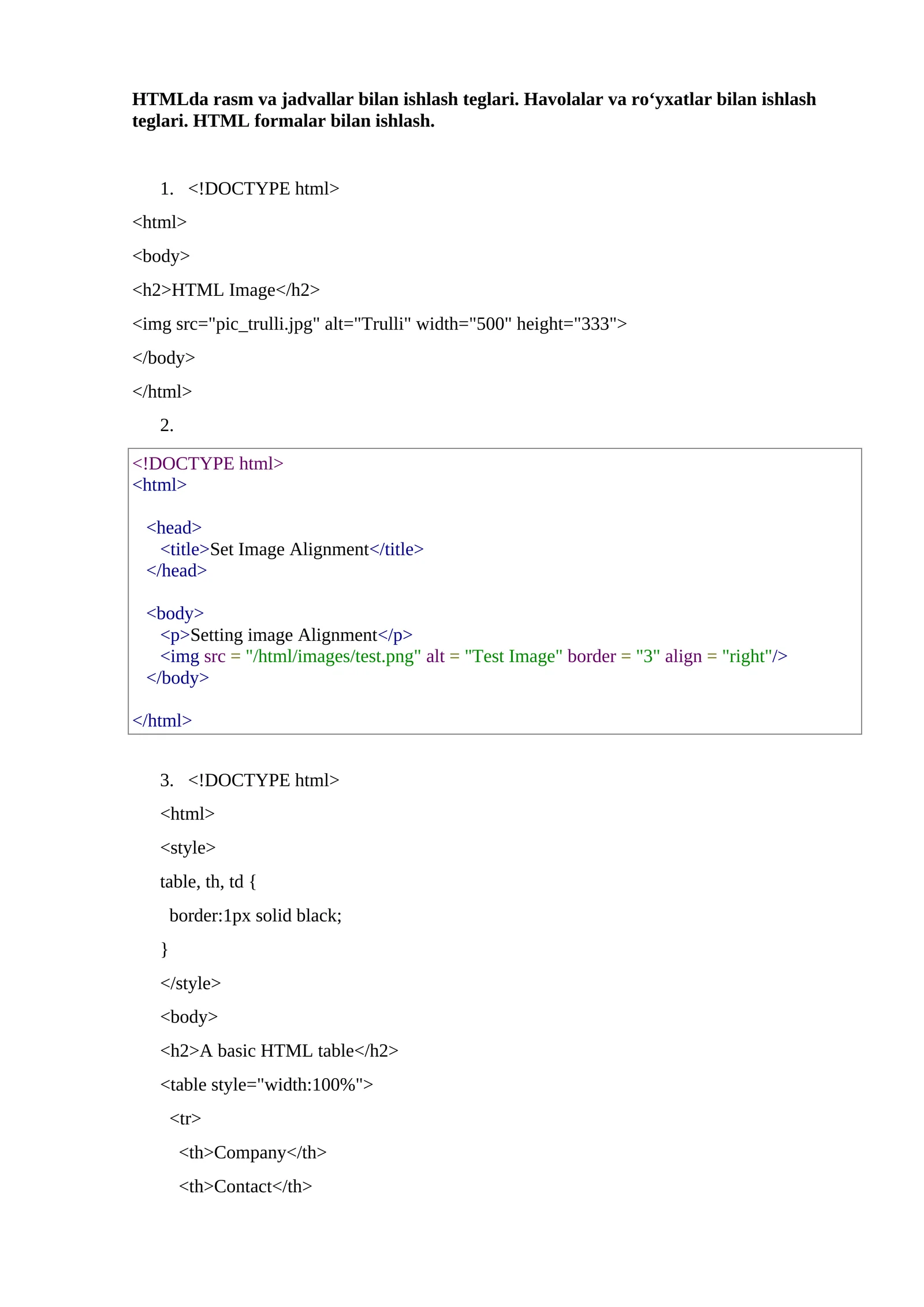 HTML rasm va jadvallar ishlab chiqarish