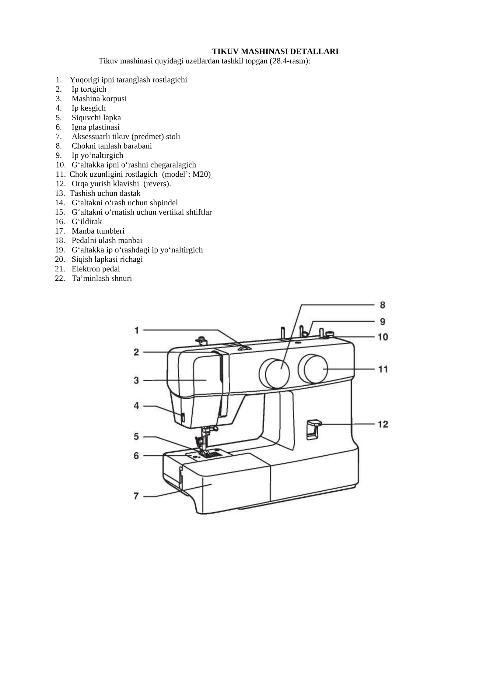 TIKUV MASHINASI DETALLARI