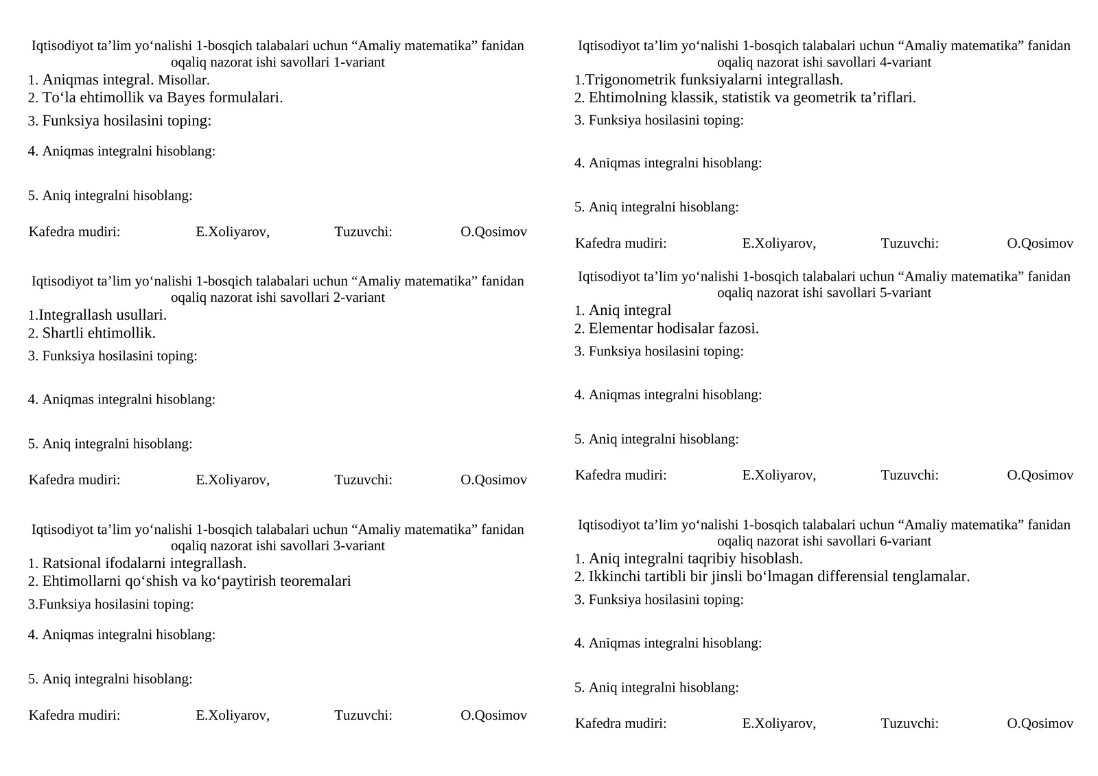 Amaliy matematika savollari