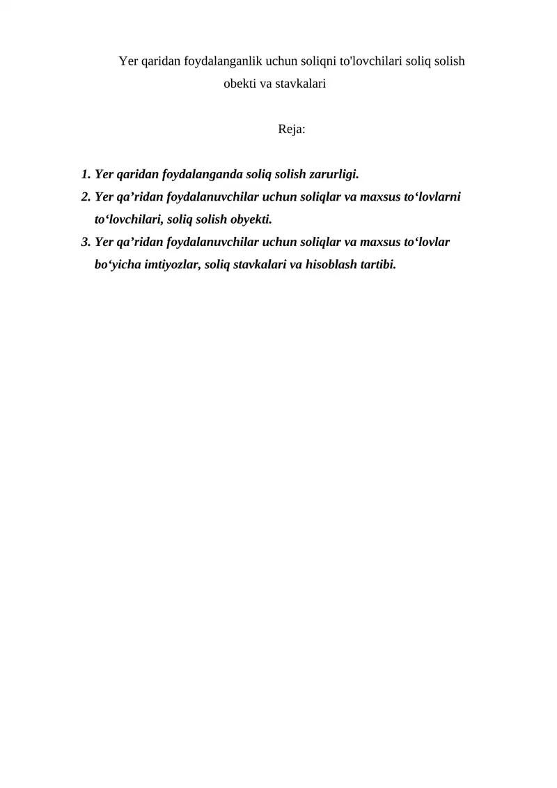 Yer qaridan foydalanganlik uchun soliqni to'lovchilari