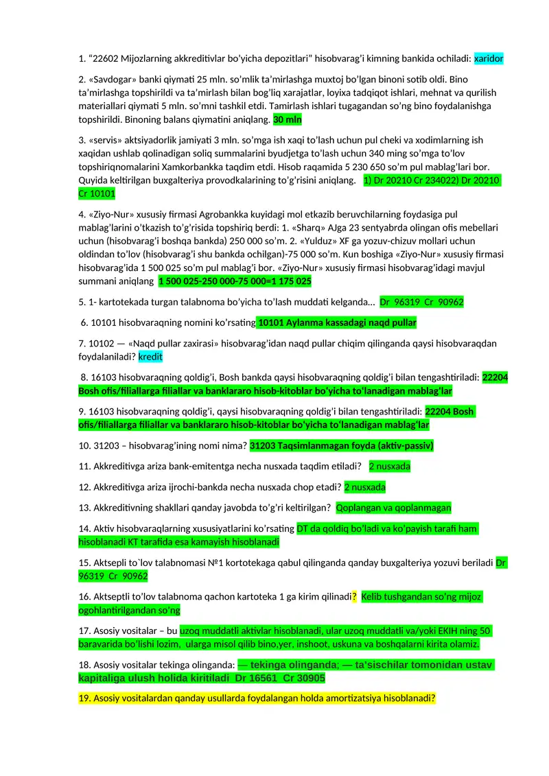 Mijozlarning akkreditivlar bo’yicha depozitlari hisobvarag’i