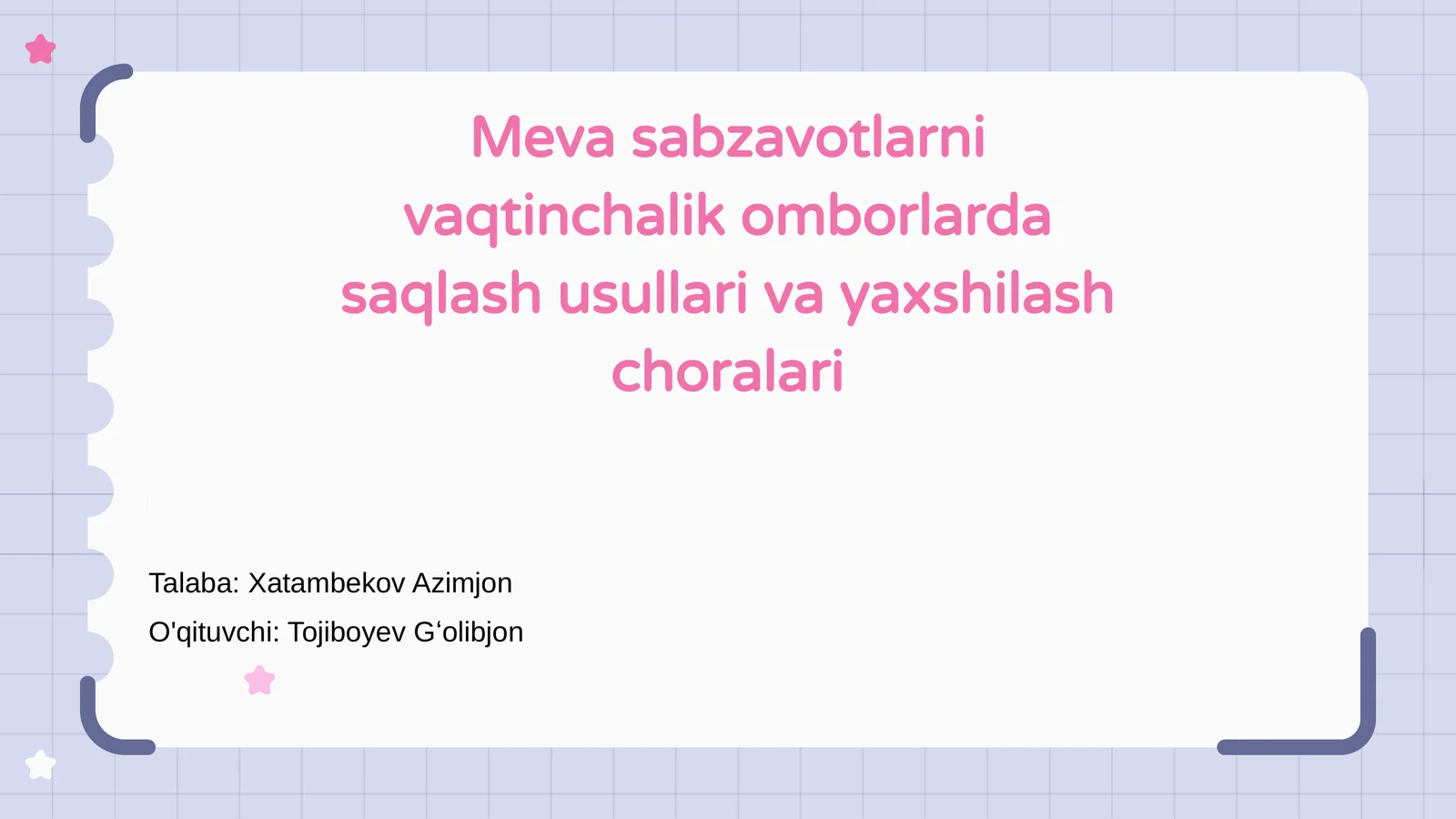 Meva sabzavotlarni vaqtinchalik omborlarda saqlash usullari va yaxshilash choralari