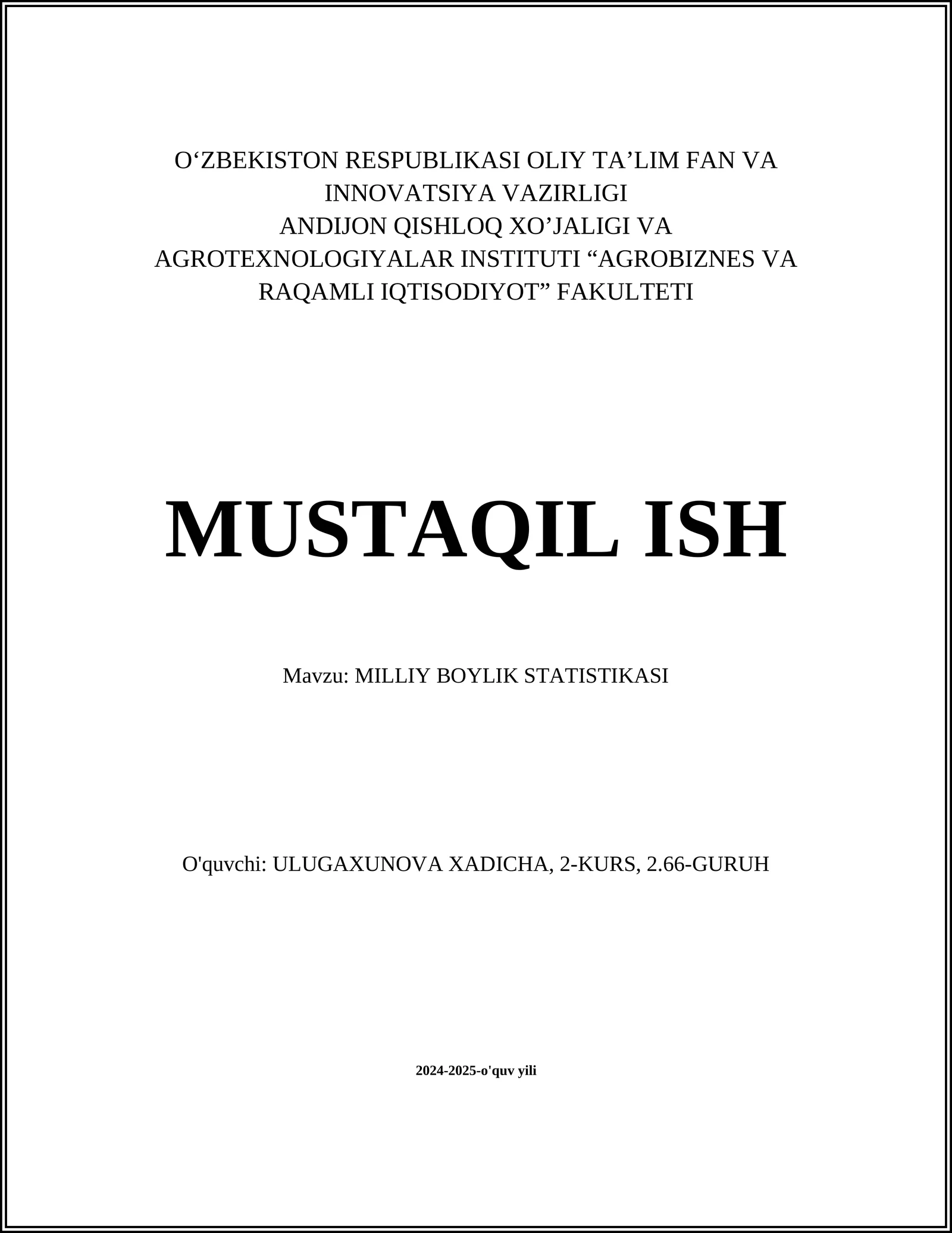 MILLIY BOYLIK STATISTIKASI