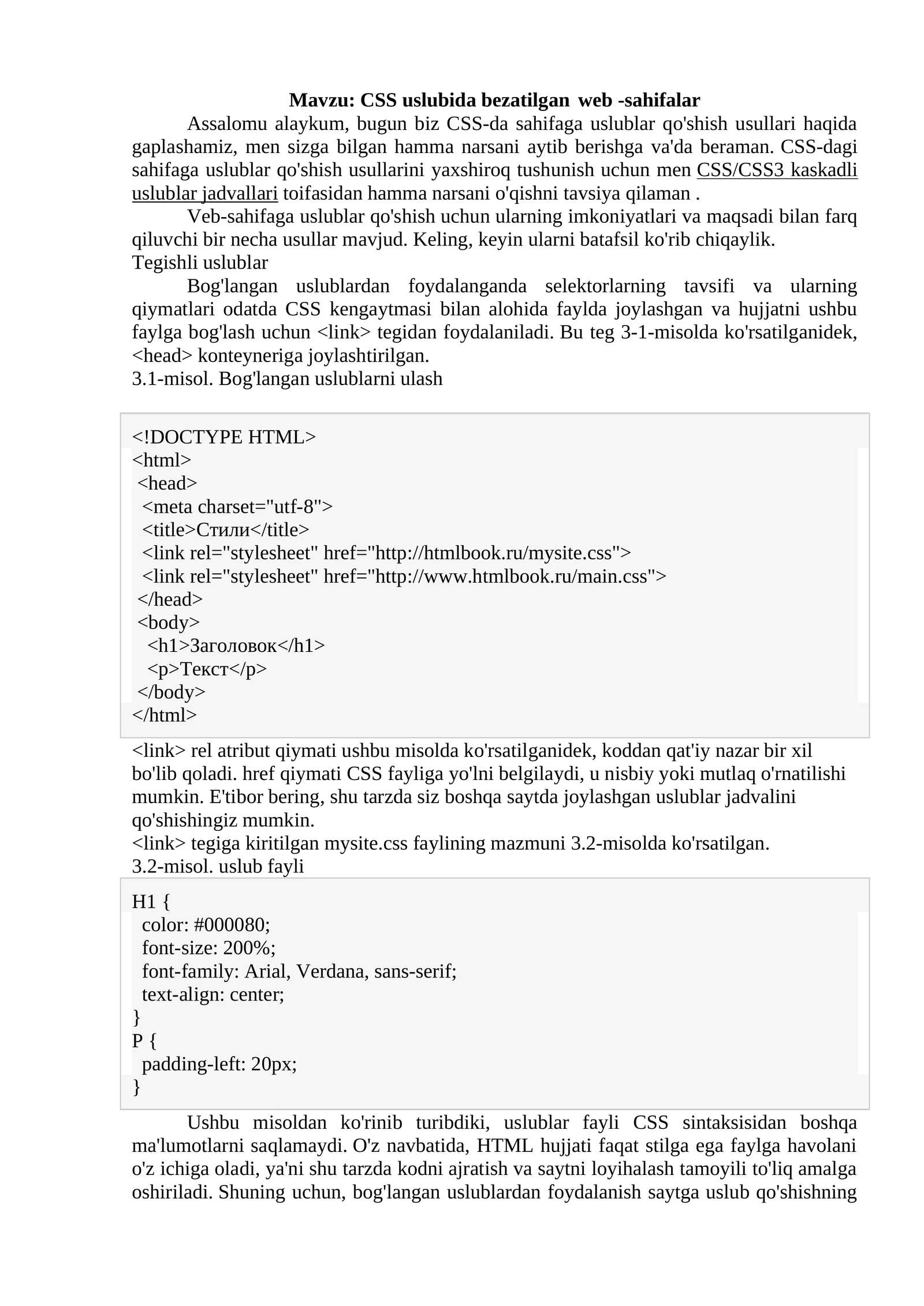 CSS uslubida bezatilgan web-sahifalar