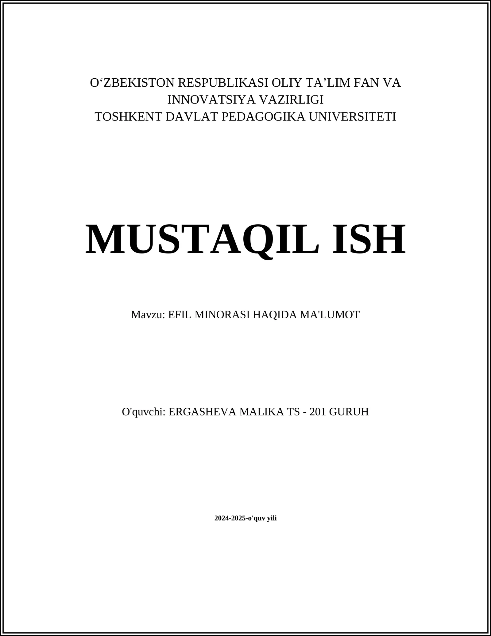 EFIL MINORASI HAQIDA MA'LUMOT