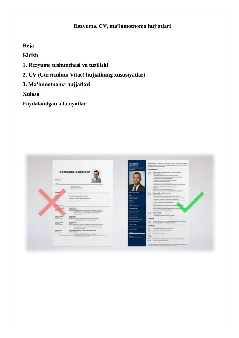 Rezyume, CV, ma’lumotnoma hujjatlari