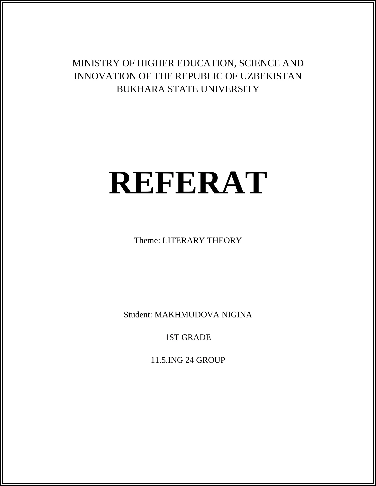 LITERARY THEORY REFERAT