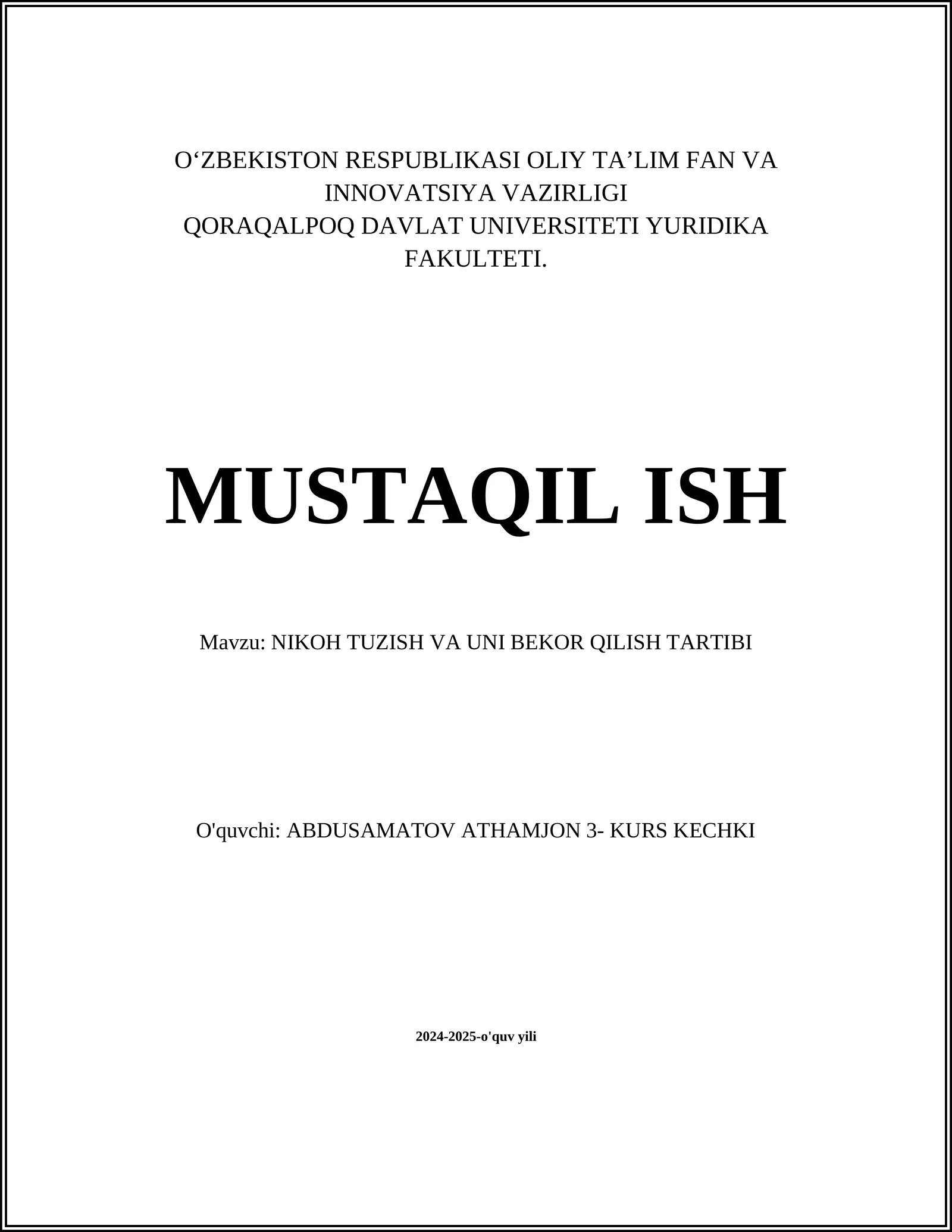 Nikoh Tuzish va Uni Bekor Qilish Tartibi