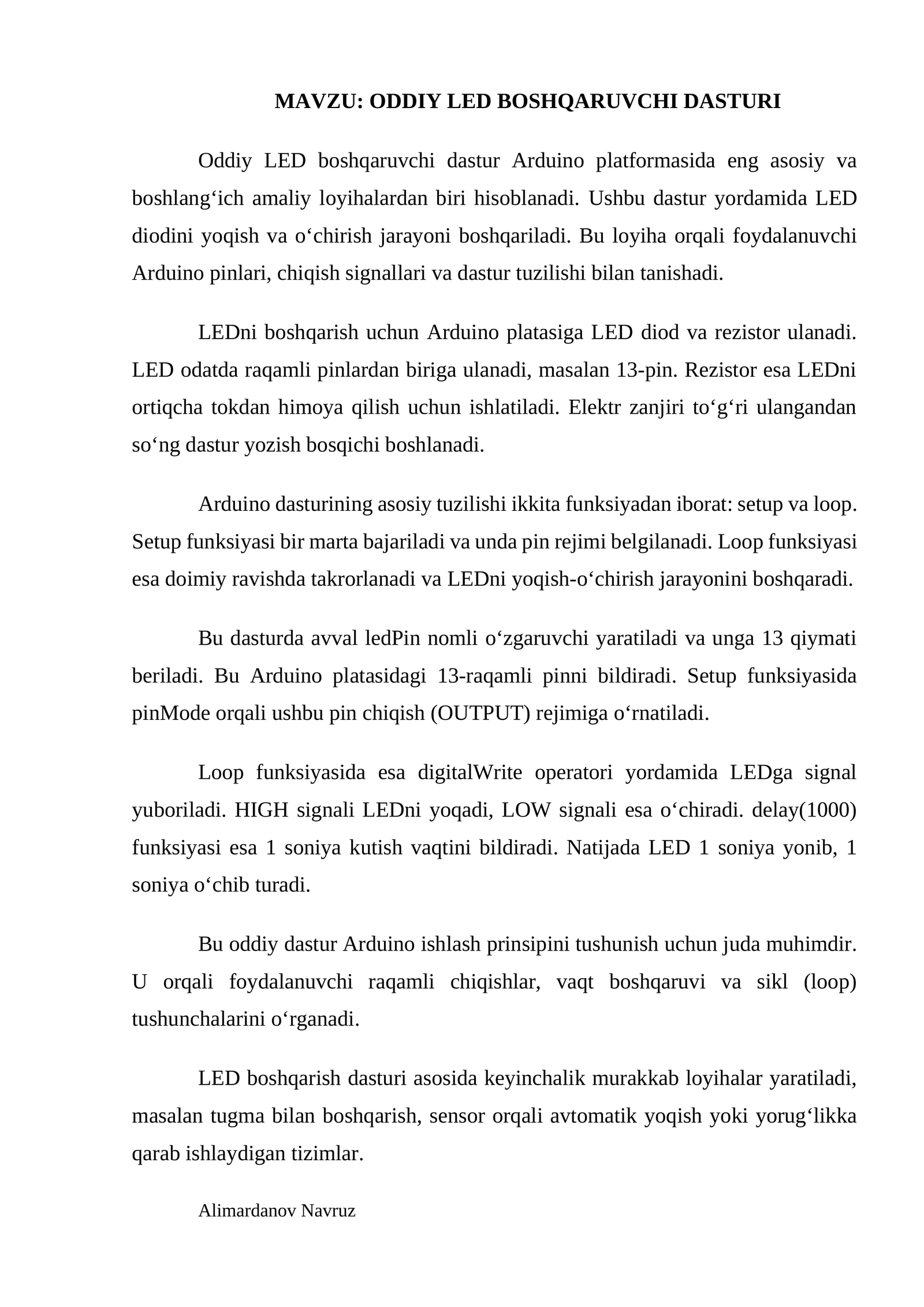 ODDIY LED BOSHQARUVCHI DASTURI