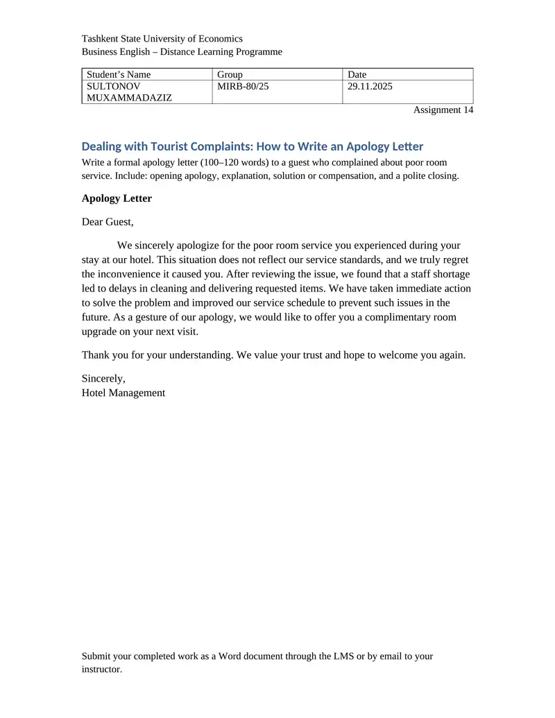 Dealing with Tourist Complaints: How to Write an Apology Letter