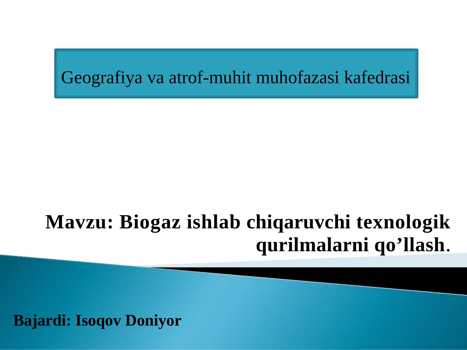 Biogaz ishlab chiqaruvchi texnologik qurilmalarni qo’llash
