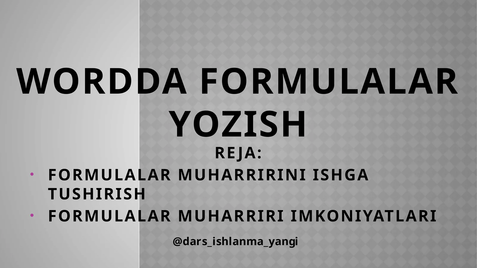 FORMULALAR MUHARRIRI IMKONIYATLARI