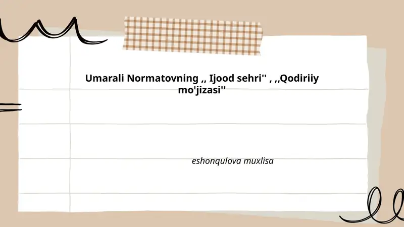Umarali Normatov "Ijood sehri" va "Qodiriiy mo'jizasi"