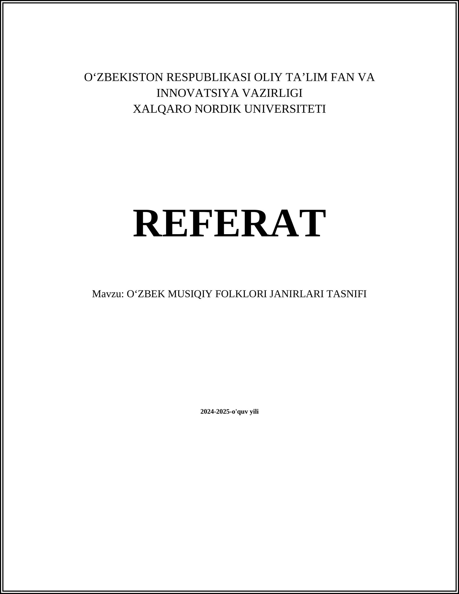 OʻZBEK MUSIQIY FOLKLORI JANIRLARI TASNIFI