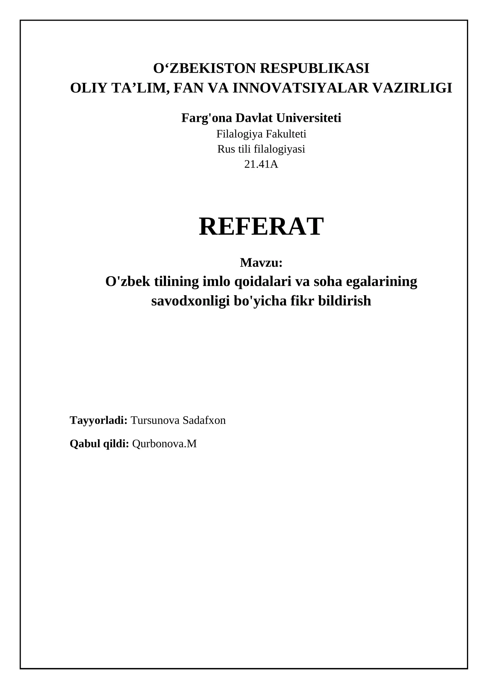 O'zbek tilining imlo qoidalari va soha egalarining savodxonligi bo'yicha fikr bildirish