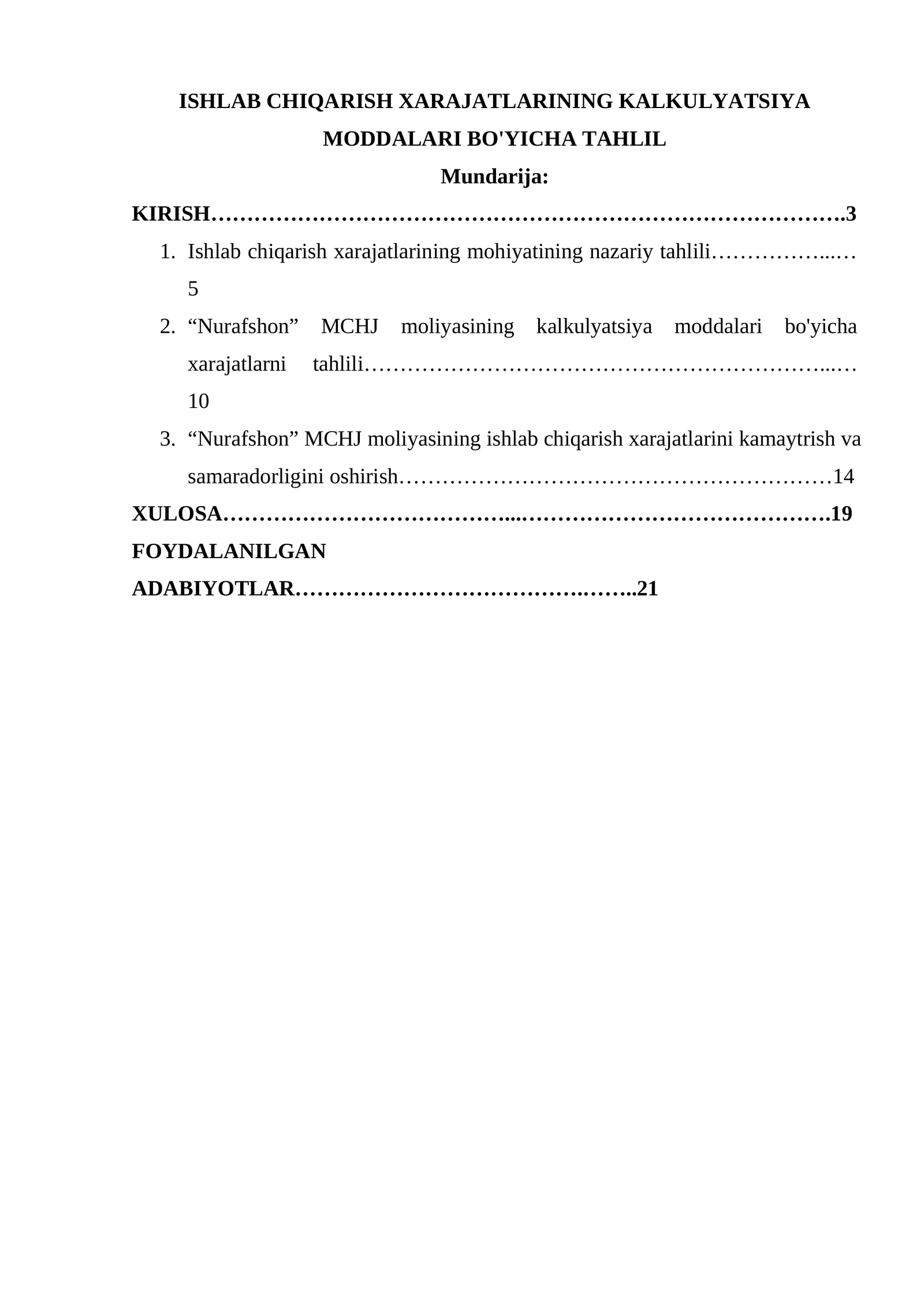 Ishlab chiqarish xarajatlarining kalkulyatsiya moddalari bo'yicha tahlil