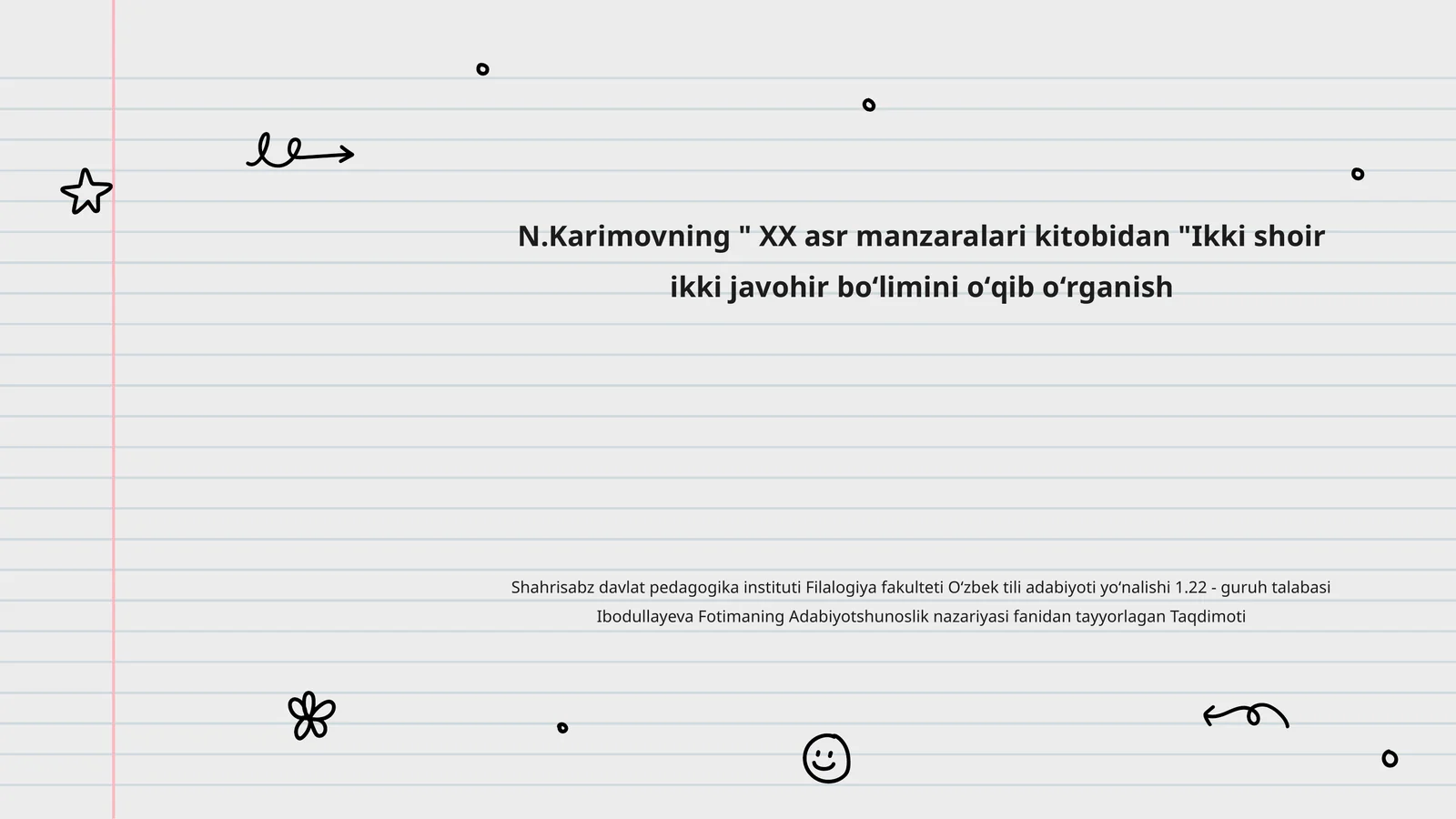 N.Karimovning " XX asr manzaralari kitobidan "Ikki shoir ikki javohir boʻlimini oʻqib oʻrganish