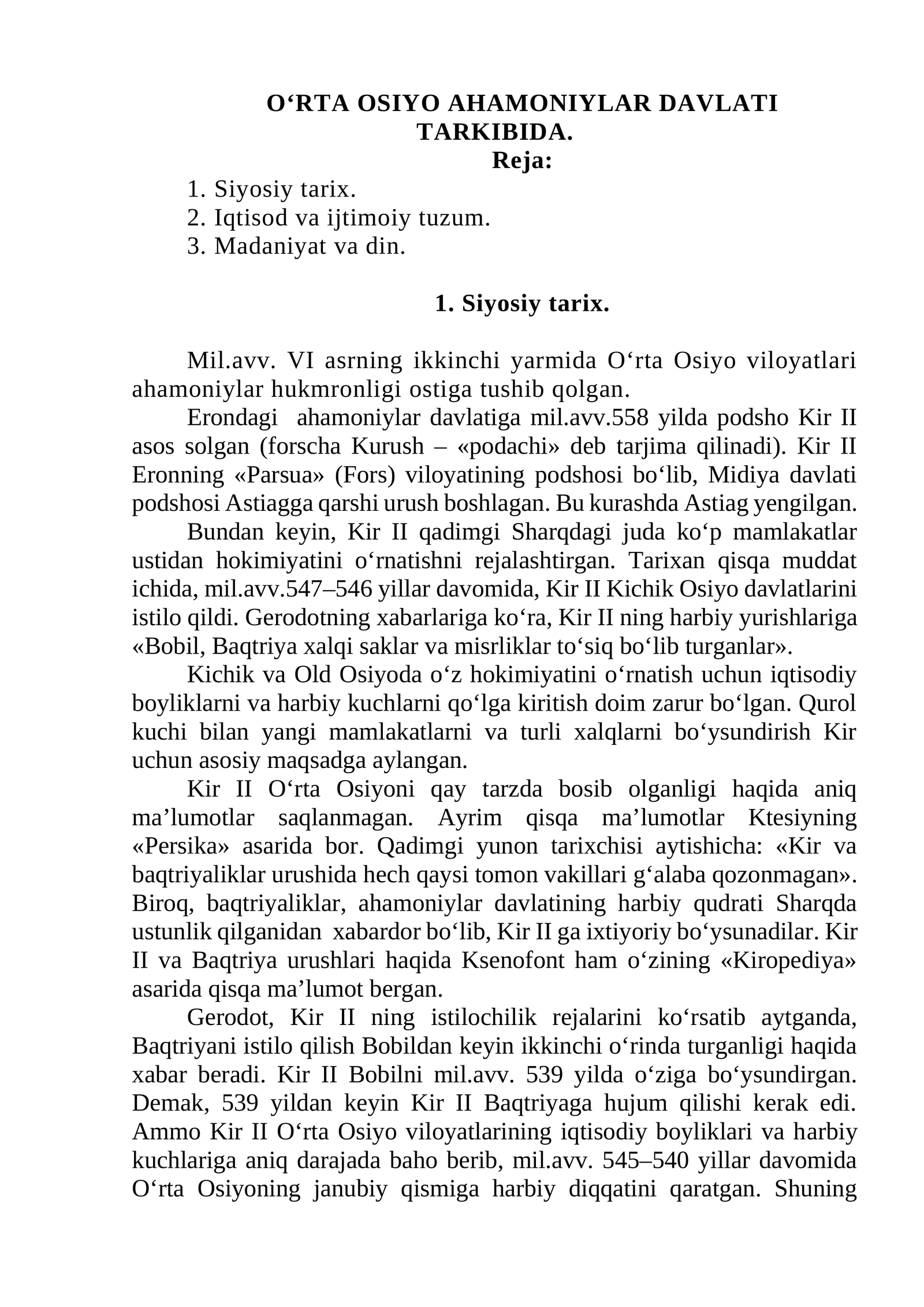 Mil.avv.558 yilda podsho Kir II asos solgan