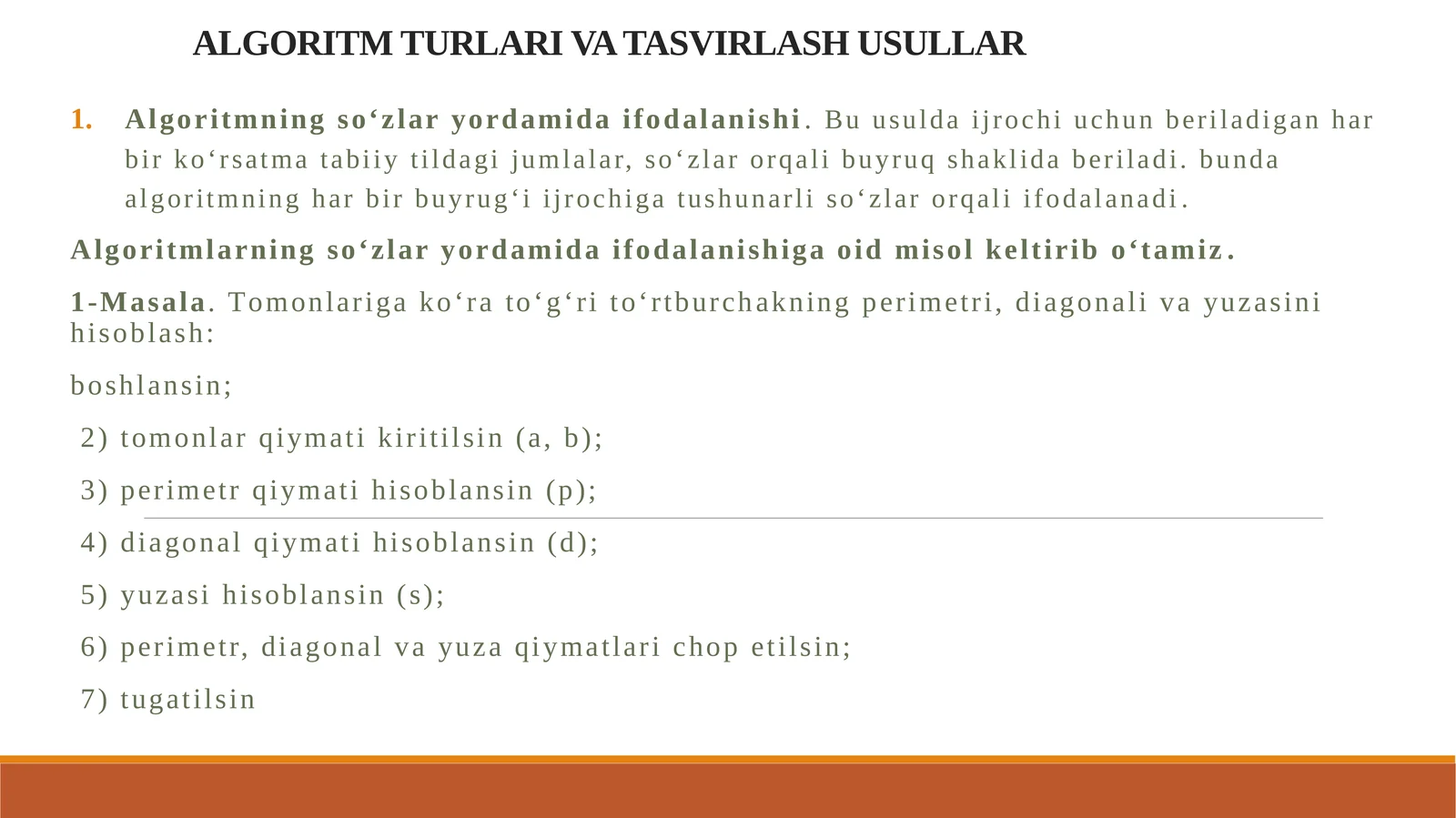 ALGORITM TURLARI VA TASVIRLASH USULLAR