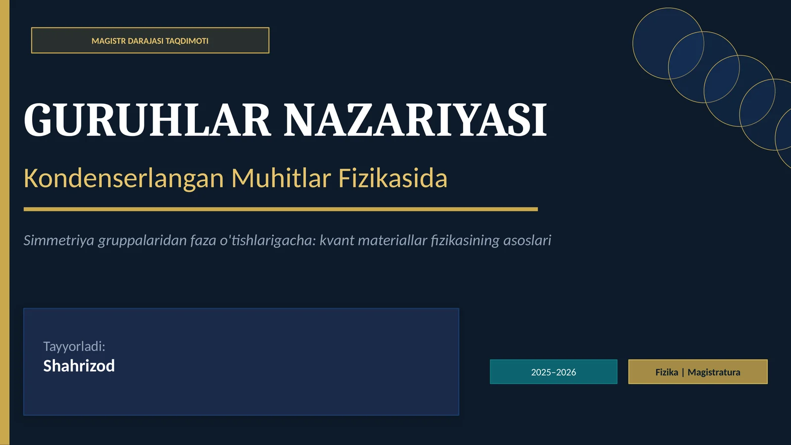 MAGISTR DARAJASI TAQDIMOTI