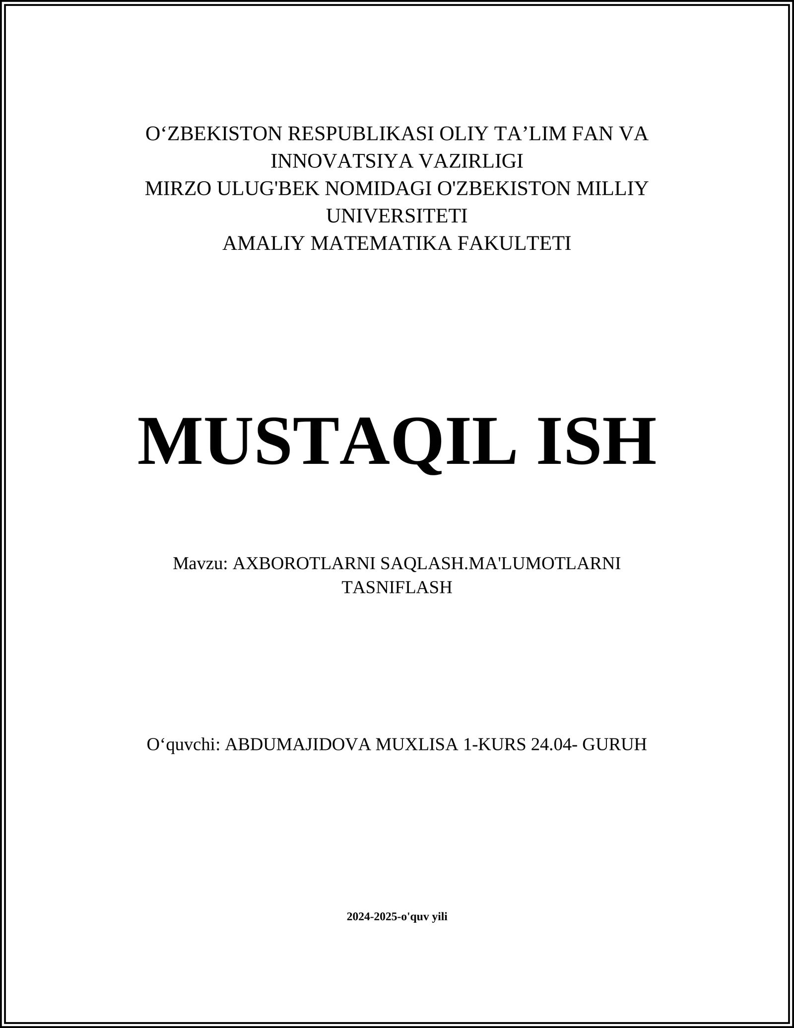 Axborotlarni saqlash tizimlari