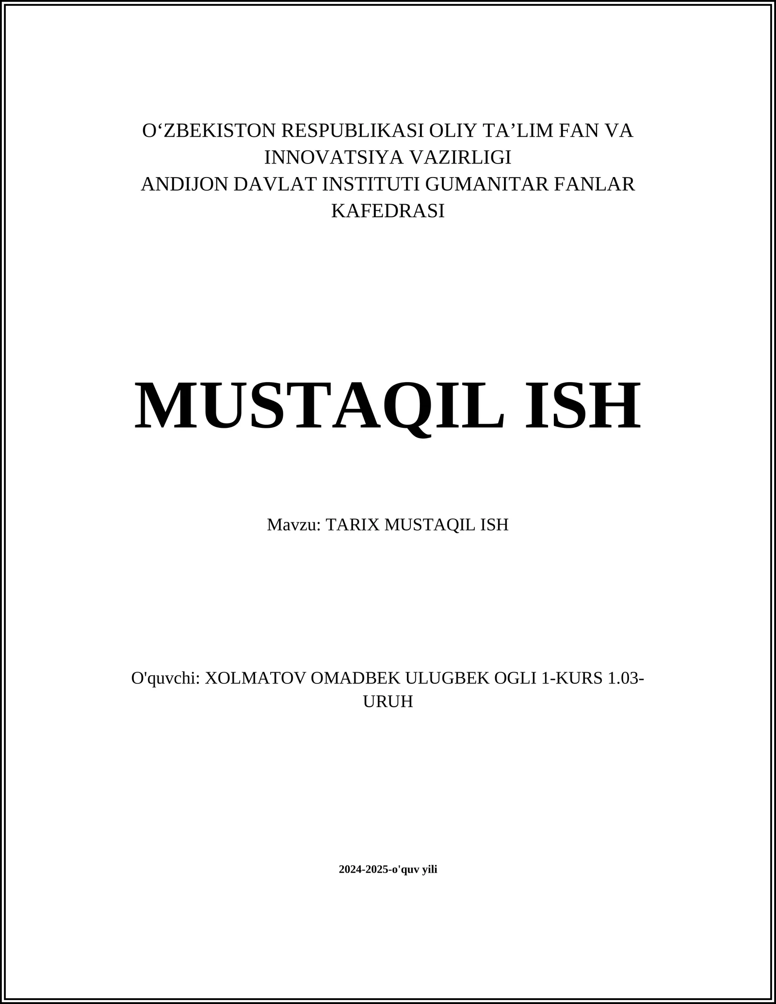 TARIX MUSTAQIL ISH