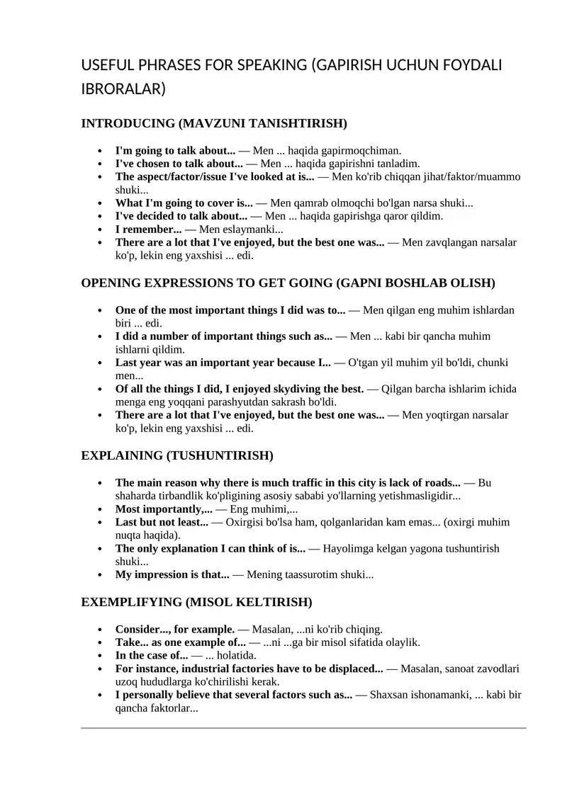 USEFUL PHRASES FOR SPEAKING IELTS da kerak boladigan rrazalar oling afsuslanmaysiz