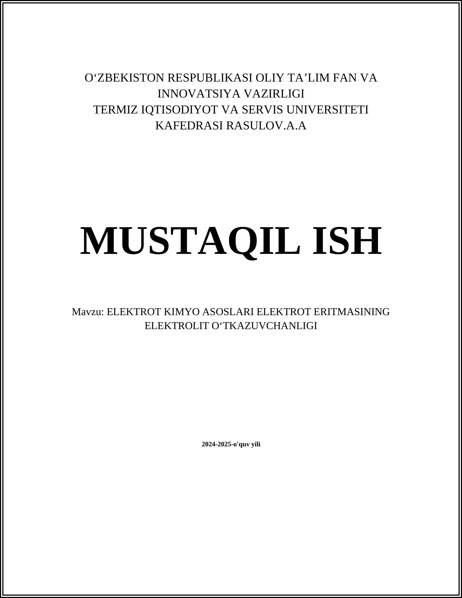 ELEKTROT KIMYO ASOSLARI ELEKTROT ERITMASINING ELEKTROLIT OʻTKAZUVCHANLIGI