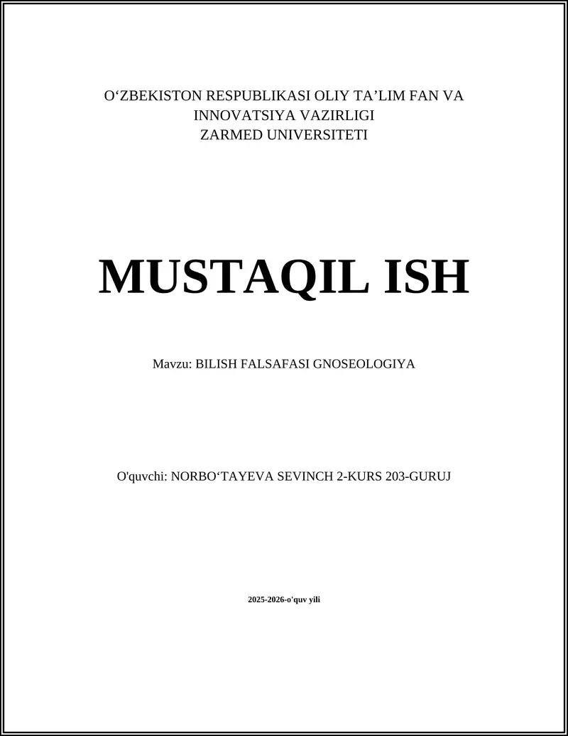 BILISH FALSAFASI GNOSEOLOGIYA