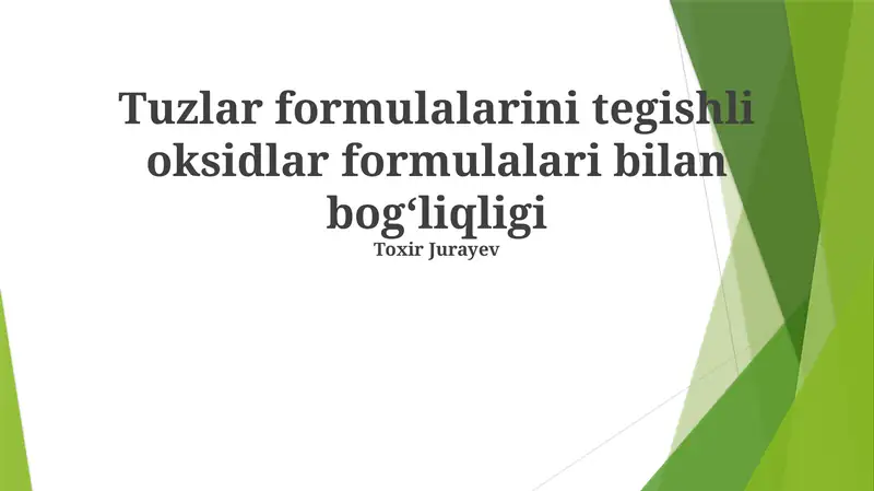 Tuzlar formulalarini tegishli oksidlar formulalari bilan bogʻliqligi