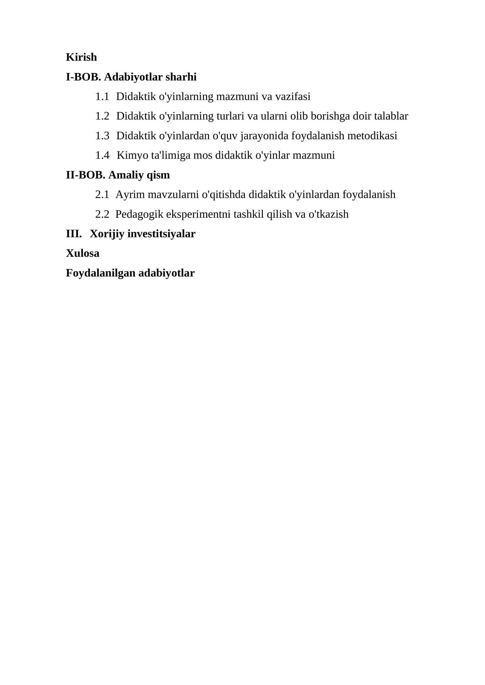 Kimyo ta'limiga mos didaktik o'yinlar mazmuni