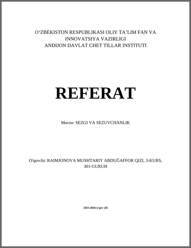 SEZGI VA SEZUVCHANLIK