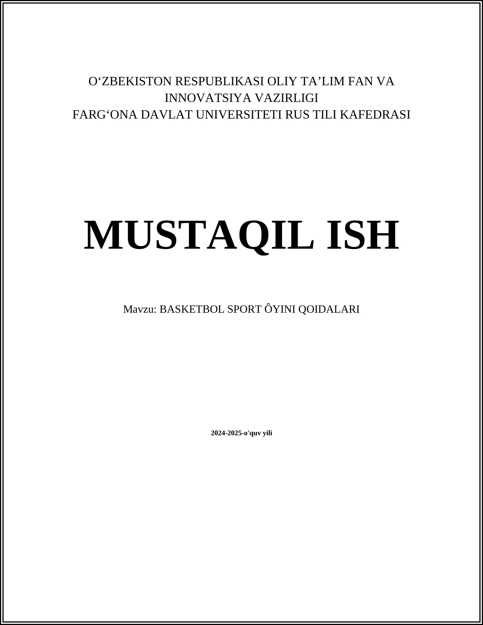 BASKETBOL SPORT ÔYINI QOIDALARI