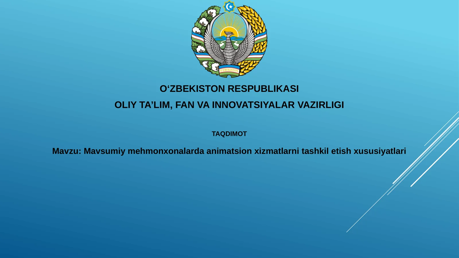 Mavsumiy mehmonxonalarda animatsion xizmatlarni tashkil etish xususiyatlari