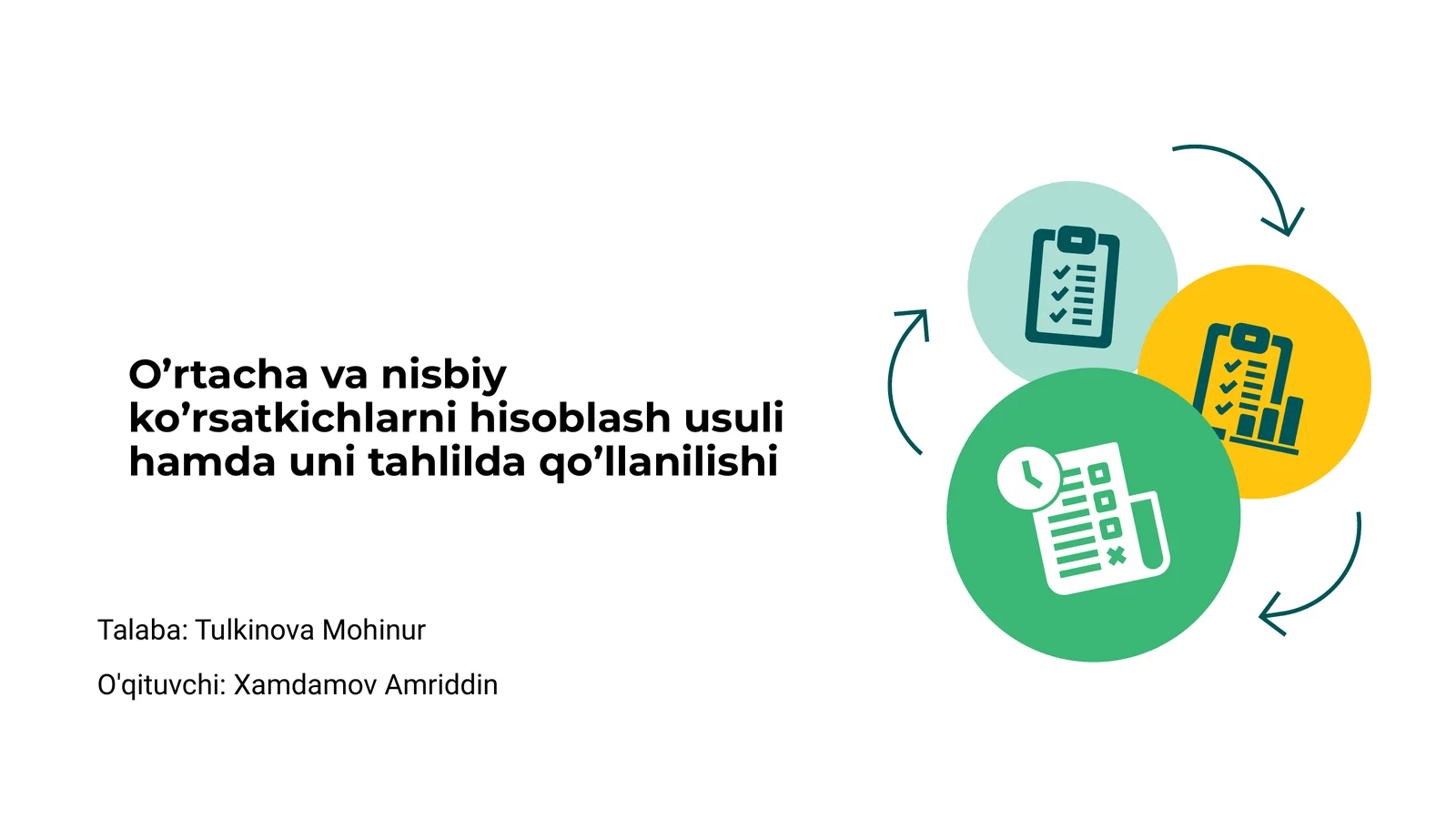 O’rtacha va nisbiy ko’rsatkichlarni hisoblash usuli hamda uni tahlilda qo’llanilishi